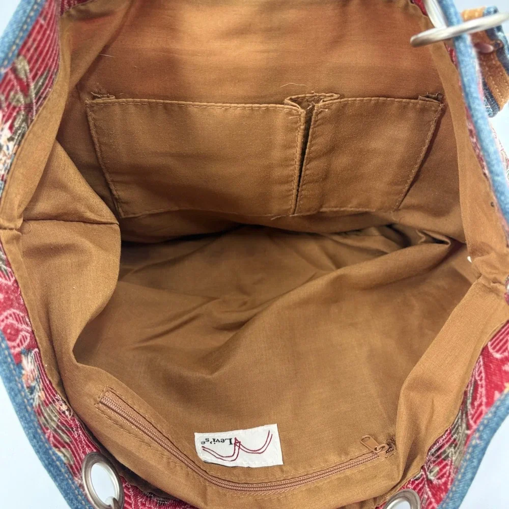 Levis Tote Bag Womens Red Floral Heritage Denim Trim Vintage Y2K‎ Aesthetic